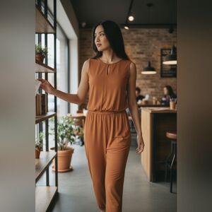 Ashley Stewart Vibrant Orange Sleeveless Jumpsuit